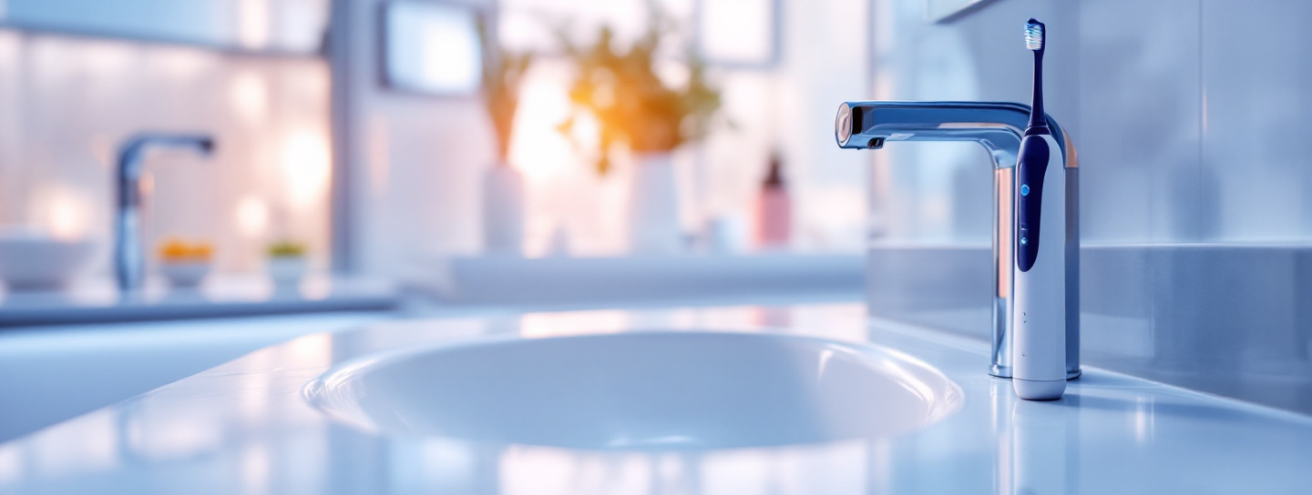 Elektrische Zahnbürste im Badezimmer zur Zahnpflege